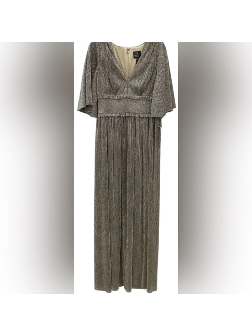 Adrianna Papell Womens Maxi Gown Dress Chainmail Knit Gold Checkered Size 6 NWT